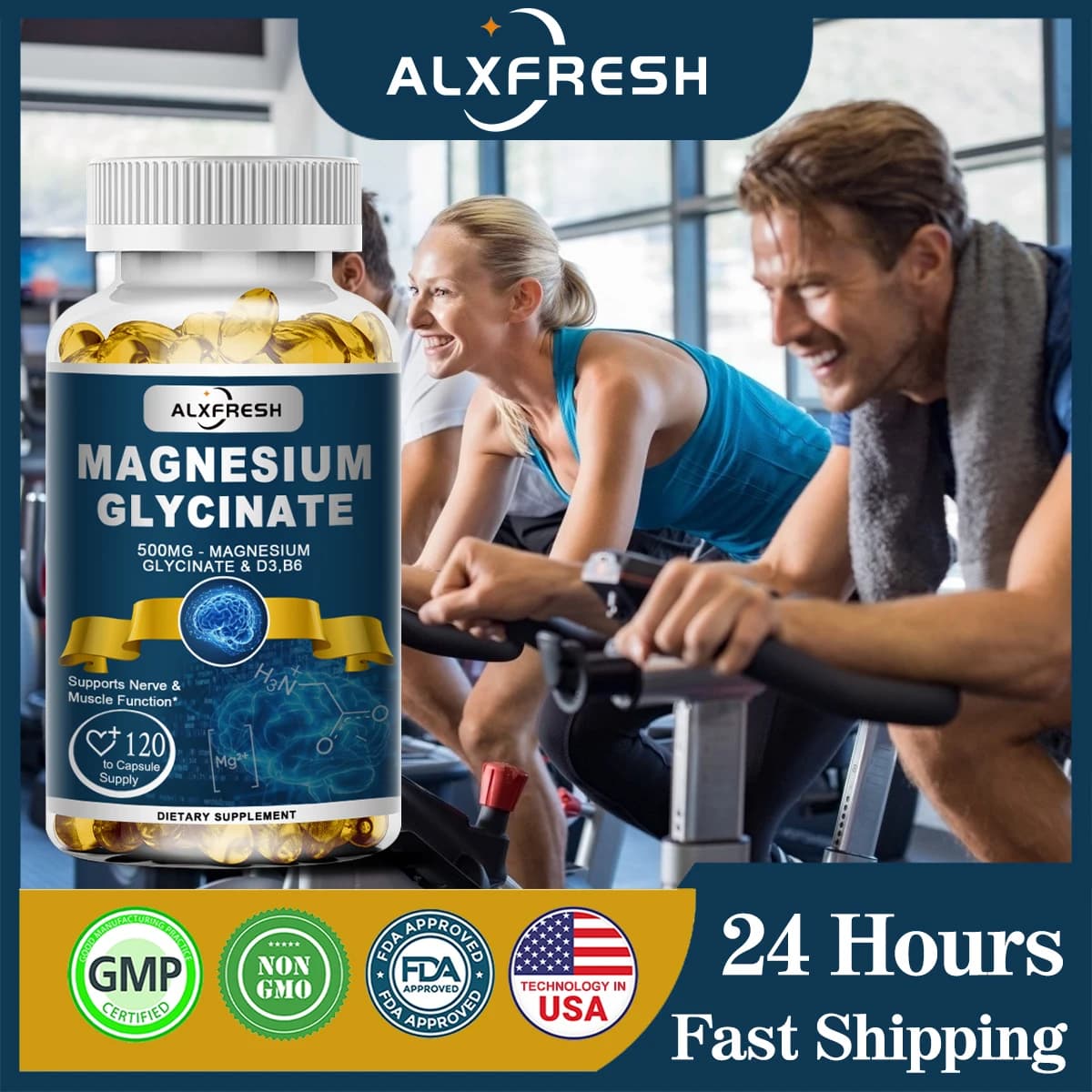 Alxfresh Integratore di glicinato di magnesio 500 mg e zinco, vitamina D3 B6 Supporto ad alto assorbimento per capsule minerali Vegen per donne e uomini