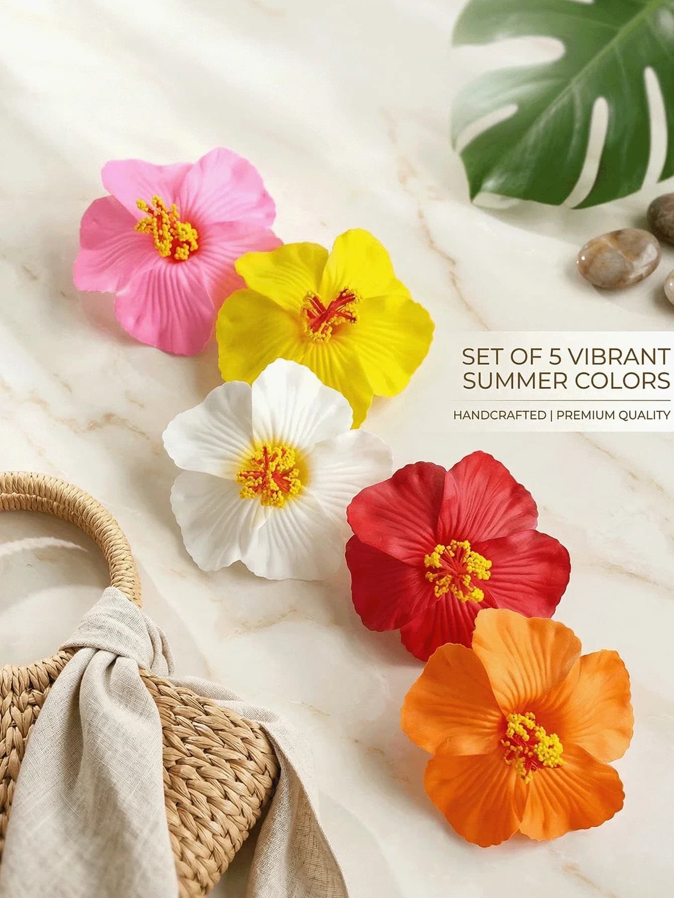 5pcs Summer Large Floral Hair Clips Tropical Hawaiian Style Artificial Flower Hair Accessories For Beach Wedding Boho