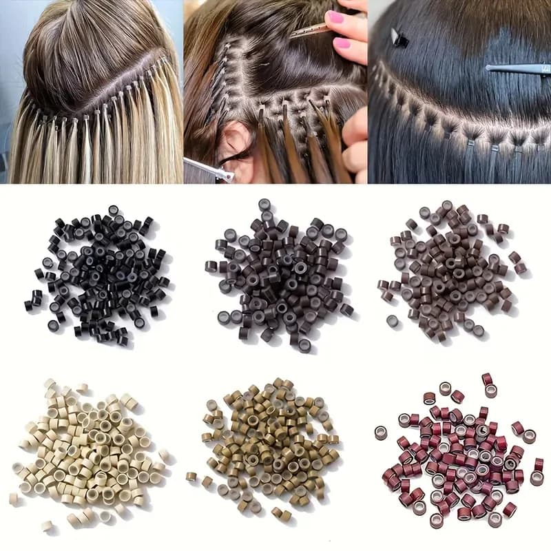 500Pcs Silicone Rings for Wig Extensions Soft Hair Beads Salon Professional Hair Accessories 5 Colors Black/Beige/Brown/Red