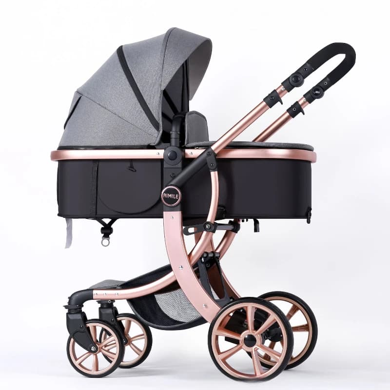Passeggino 2-in-1 High View per Neonati, Reversibile, con Culla Staccabile, Leggero, Pieghevole, di Lusso, per Viaggi