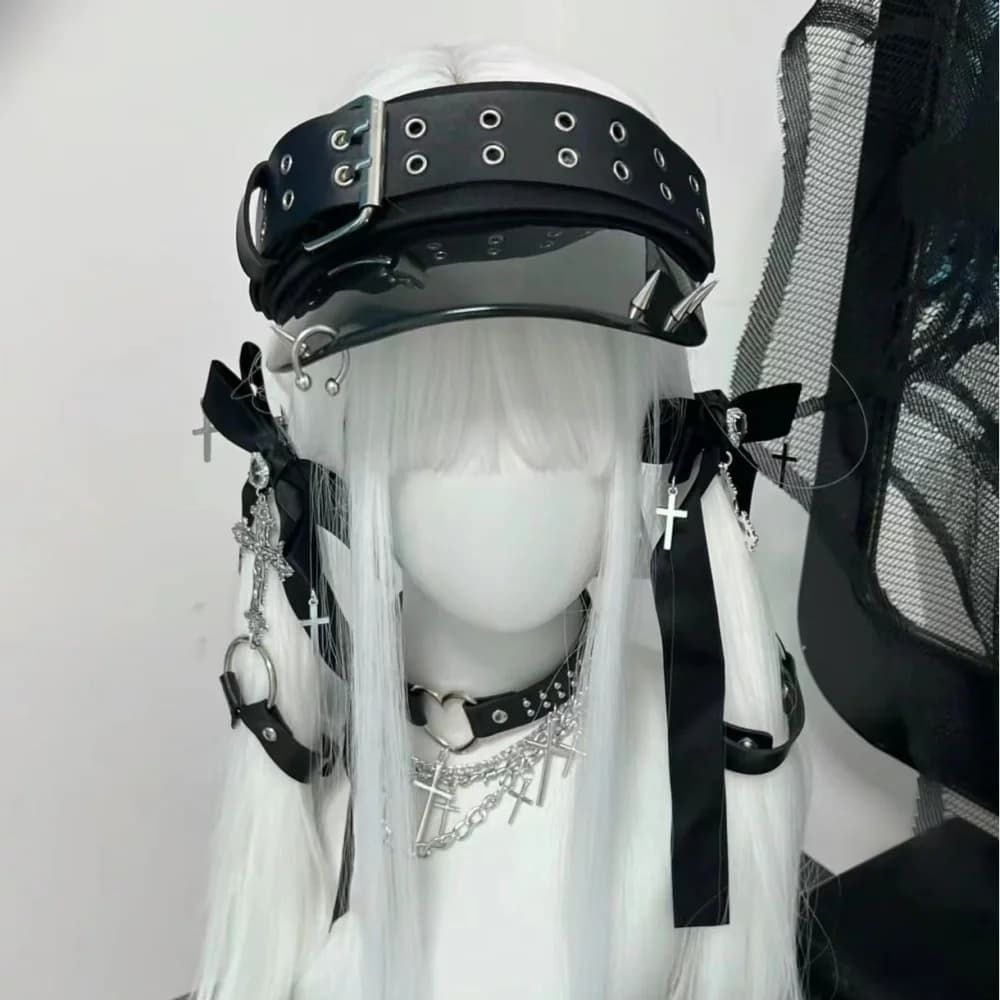 Cappello Gotico da Donna Y2K, Cappello Punk da Donna, Cappello da Sole Estivo Gothic Lolita con Punte per Ragazze, Cappello Hip Hop, Cappello con Fiocco in PU, Accessori Decorativi