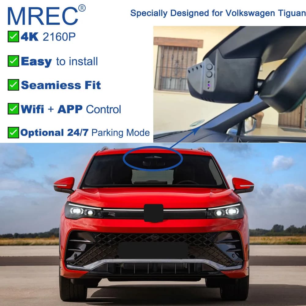 MREC Dash Cam Car Camera Plug Play OEM Loop Recording Wifi APP Control 4K Front Rear Parking Monitoring for Volkswagen Tiguan Vw
