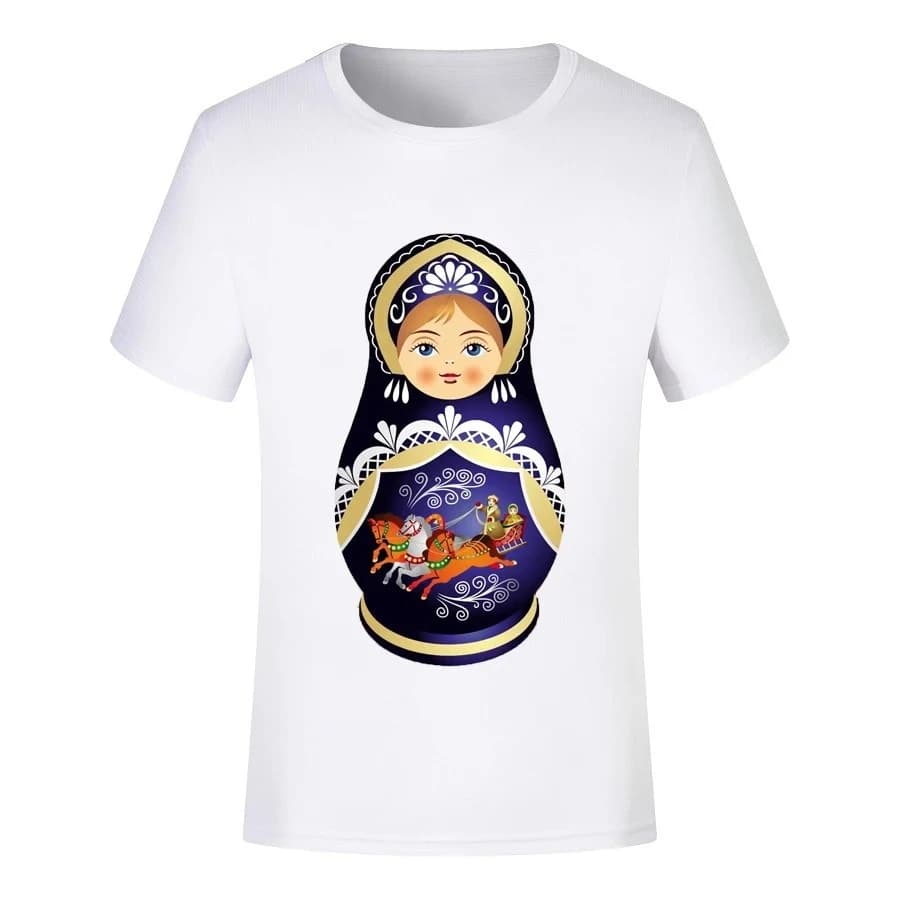 T-shirt con motivo Russian Nesting Doll, maglietta classica da donna a maniche corte in stile street, t-shirt grafica da donna, abbigliamento moda Y2K