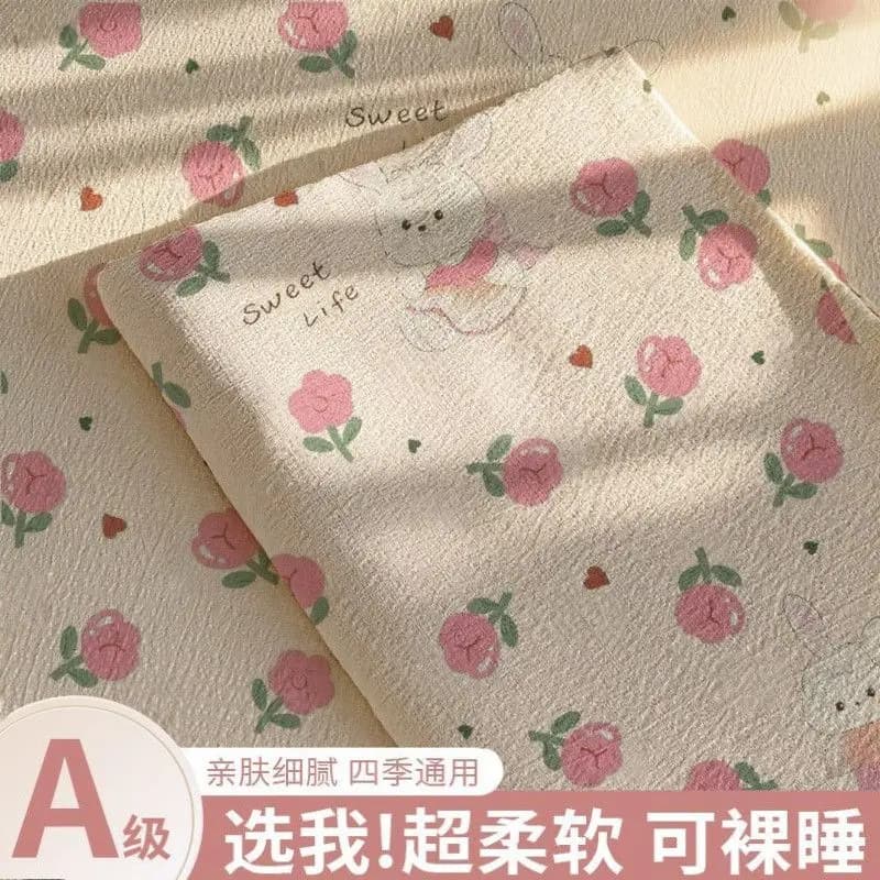 Eco-Friendly Wear-Resistant Country-Style Bed Sheet Double Layered Fabric All-Season Use Durable and Washable Simple Design