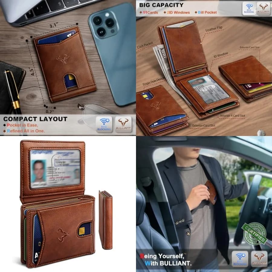Portafoglio da uomo, portafoglio sottile con tasca frontale, porta carte, regalo per uomo, 11 scomparti, blocco RFID