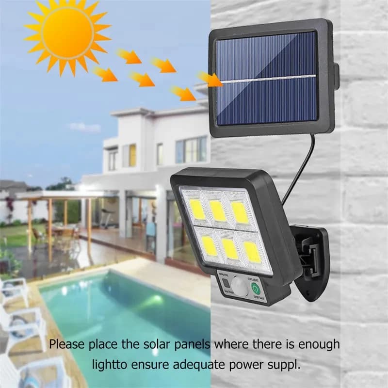 Lampada da parete solare divisa a LED Sensore di movimento impermeabile per esterni Luce solare a 3 modalità per applique da parete di sicurezza da giardino