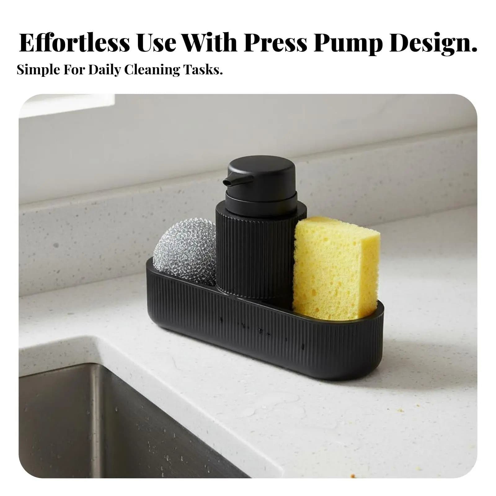 Kitchen Sink Organizer Set Single-Hand Dish Soap Dispenser Sponge Holder Keeps