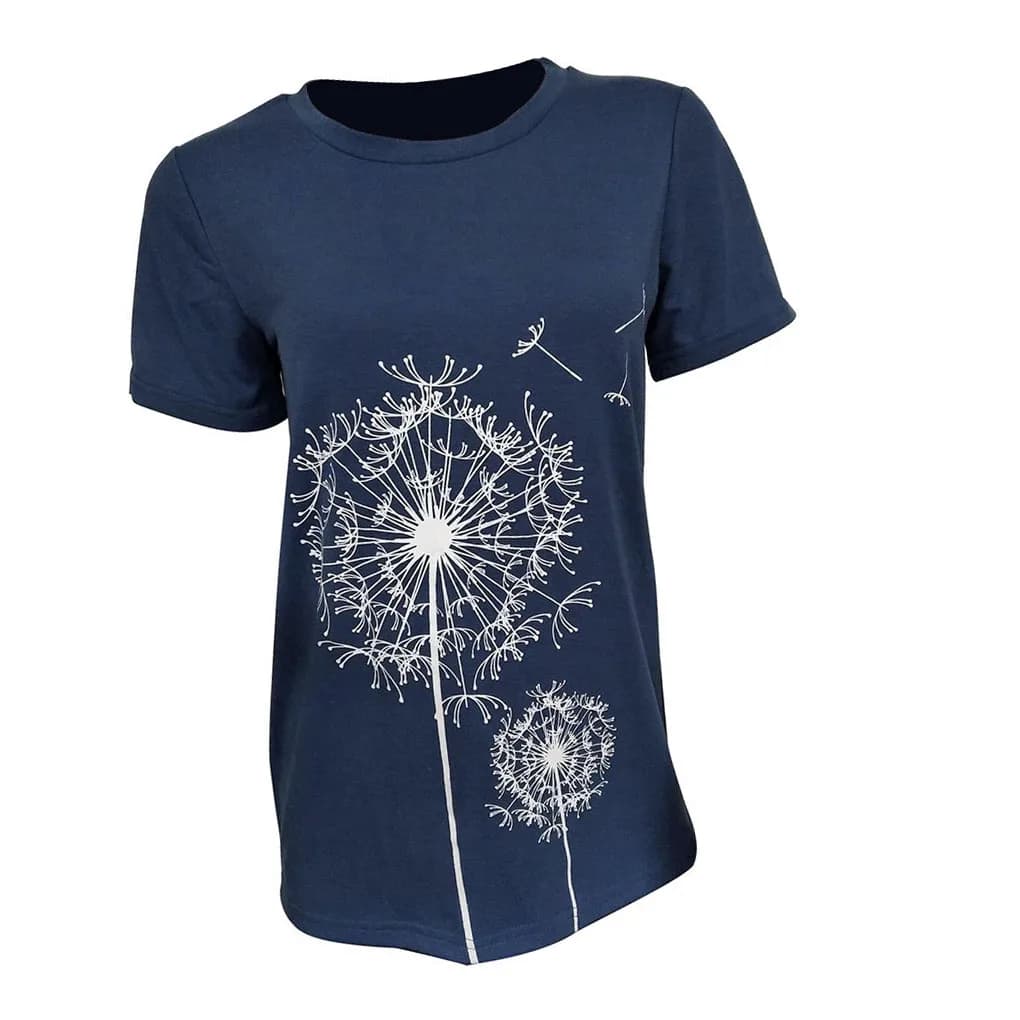 Camicie da donna girocollo manica corta T-shirt traspiranti stampate con tarassaco Abbigliamento unisex Accessorio moda Rosso S