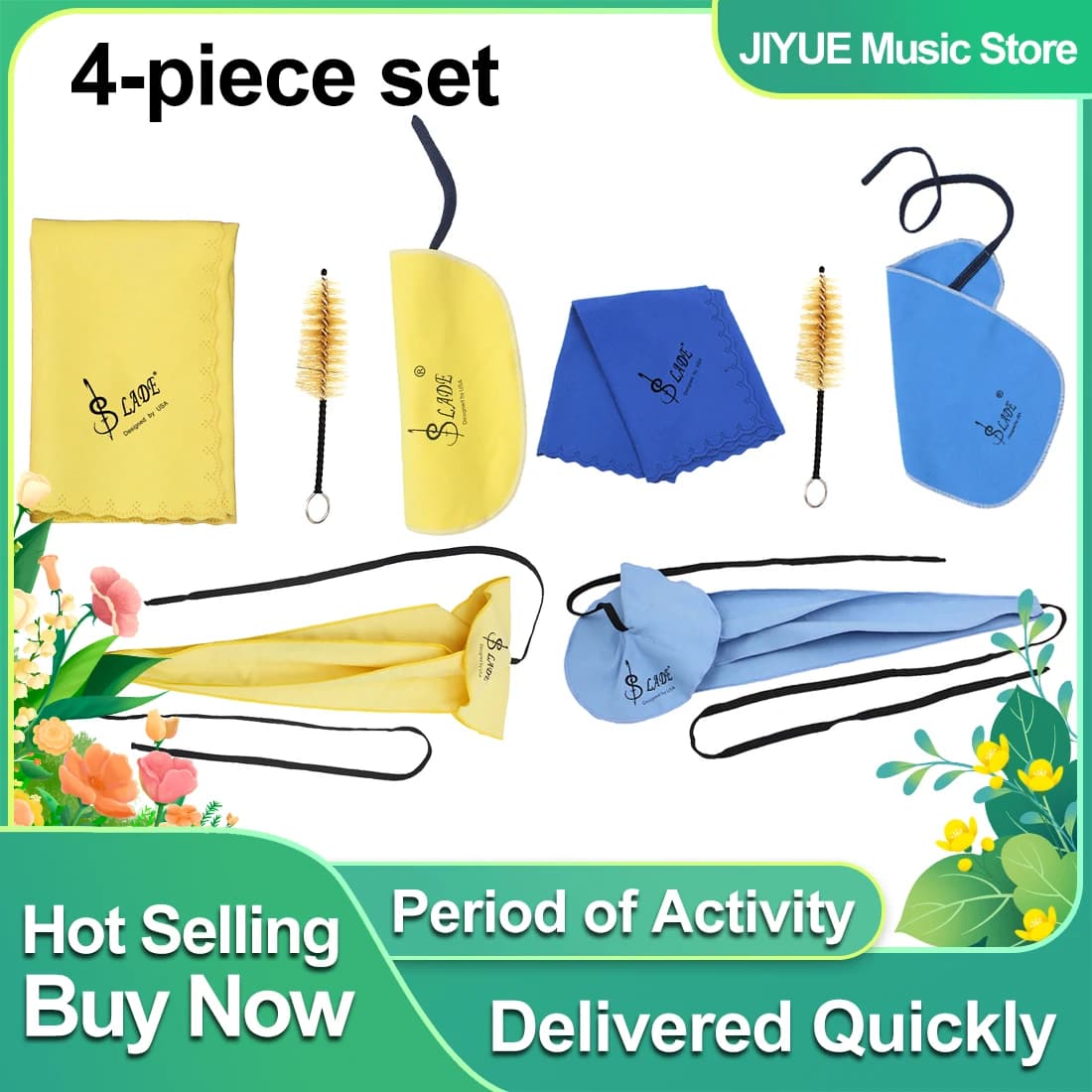 SLADE 4-piece Set Saxophone Cleaning Sets Wiping Cloth Thong Cloths Stereo Mouthpiece Brush Cleaning Tools Saxophone Accessories