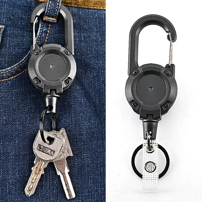 Metal hanger with easy to pull buckle Elastic keychain Retractable keychain Identity card for ski pass anti loss
