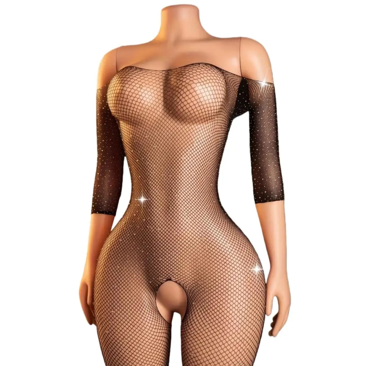 Tuta da pesca sexy aderente con strass, tuta senza cavallo, abiti esotici, biancheria intima trasparente erotica calda per le donne