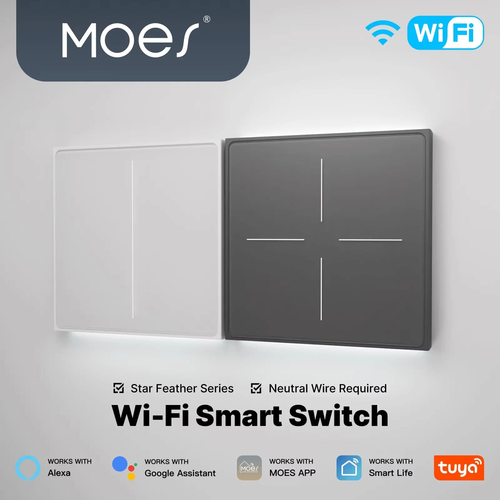 MOES Smart Star Feather Switch WiFi EU, Air Touch & Neutral Light,Tuya App Control, Works With Alexa & Google​​