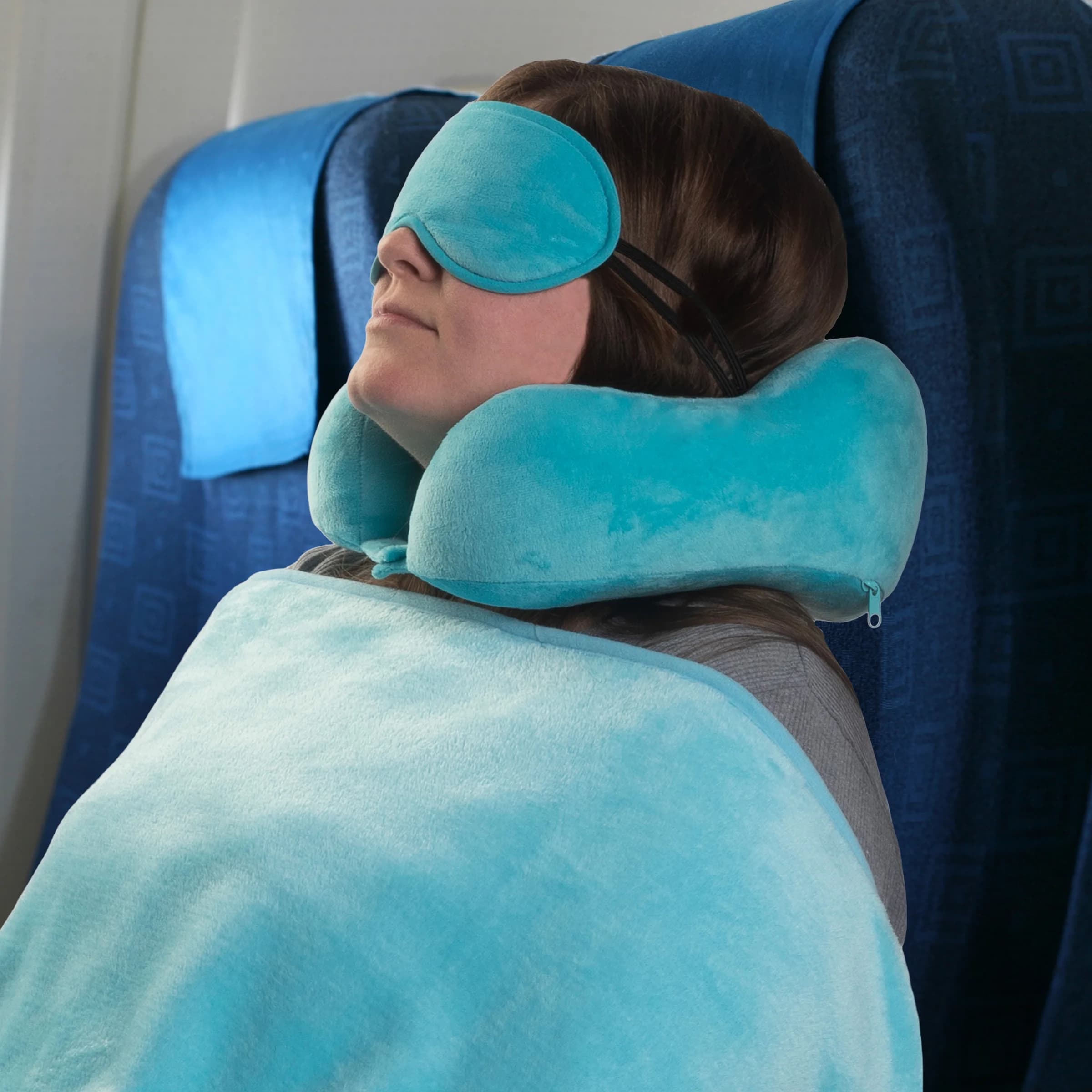 11-inch travel neck pillow set with fleece blanket and eye mask for comfort on the go