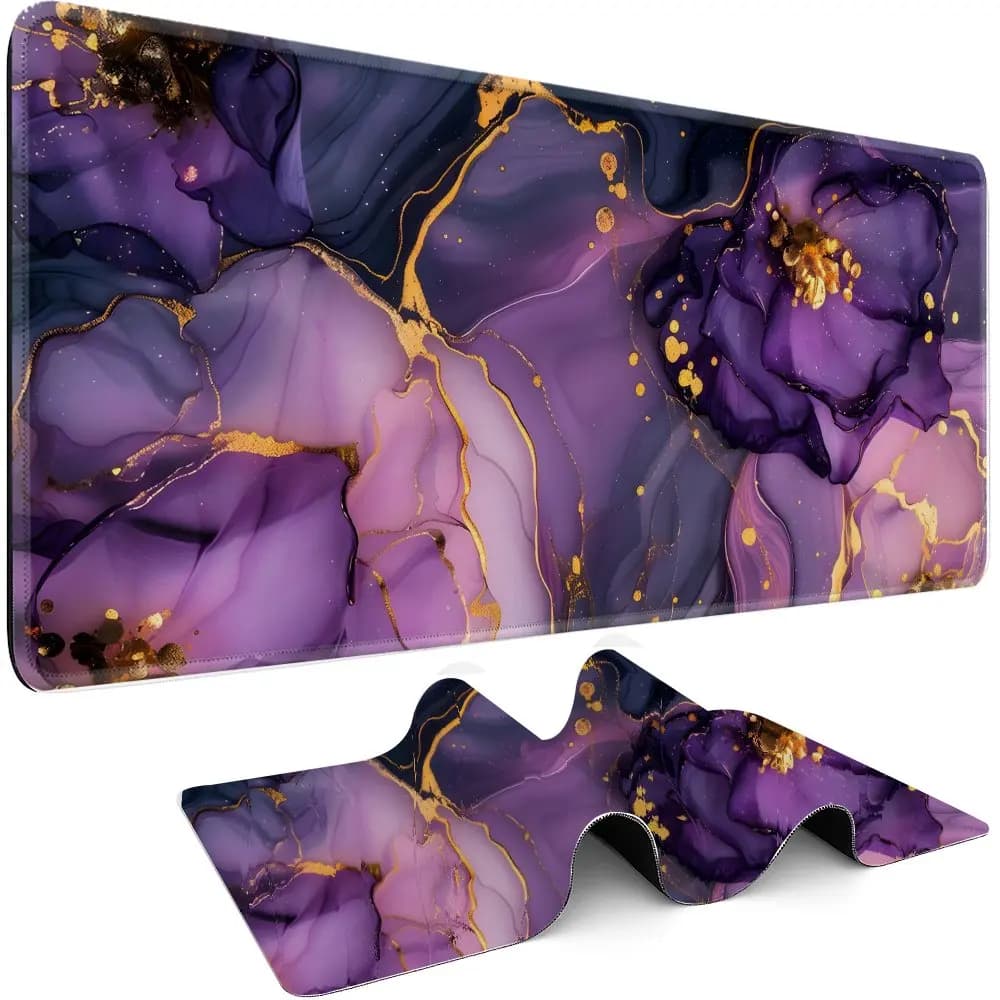 Tappetino da Scrivania in Marmo Oro Viola XXL, Grande Tappetino per Mouse da Gaming con Base Antiscivolo in Gomma per Ufficio