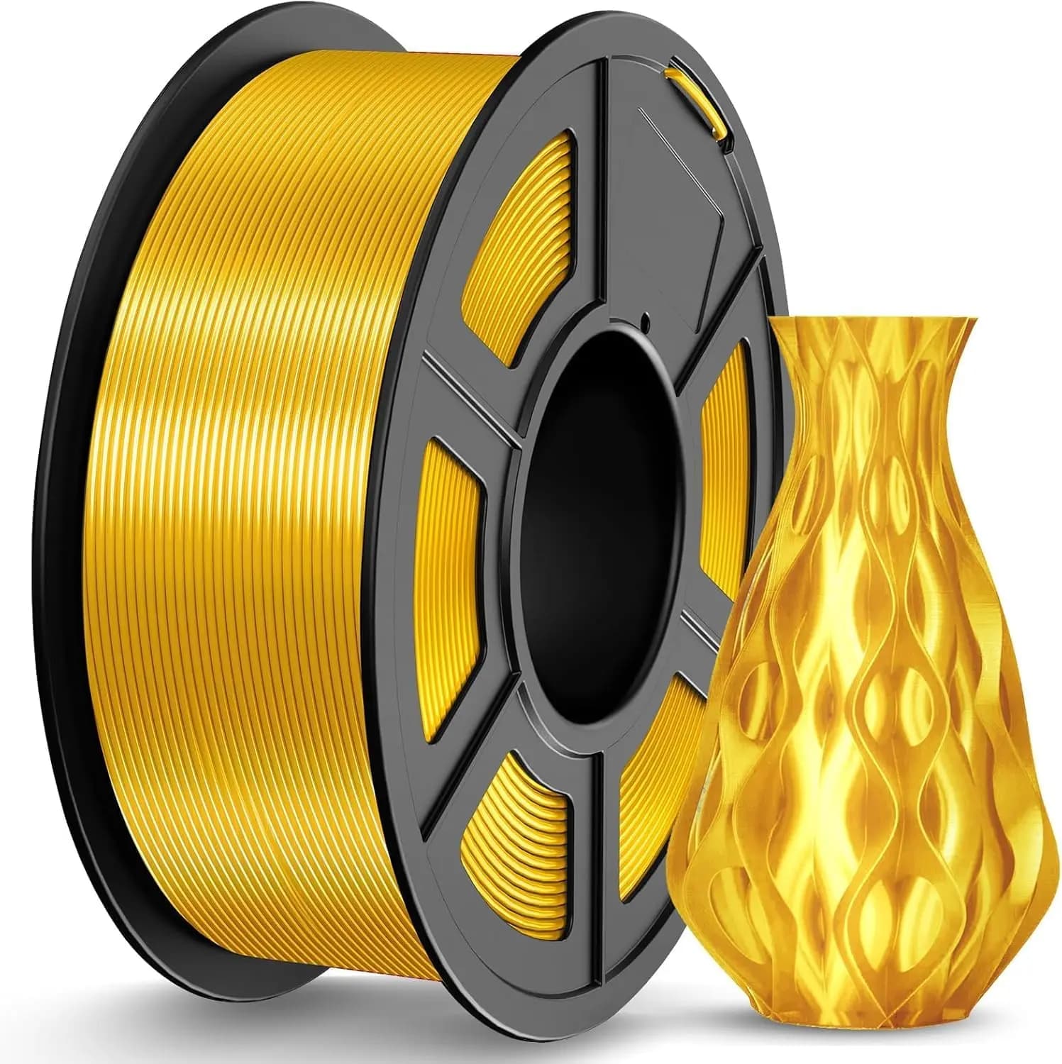 Filamento PLA Seta 1.75mm Oro 250g, PLA Effetto Metallico Lucido, Finitura Liscia e Setosa, Facile da Stampare, Precisione +/- 0.02mm