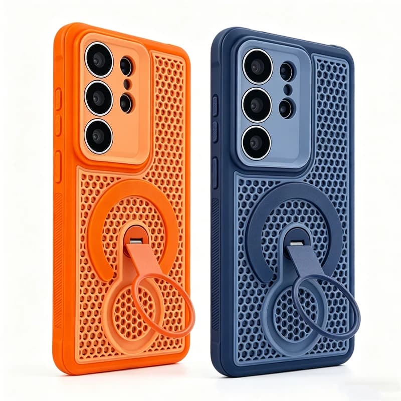 Custodia Protettiva Traspirante con Dissipazione del Calore e Anello di Supporto per Samsung Galaxy S26 S25 Edge S24 S23 FE Ultra Plus, Compatibile con MagSafe