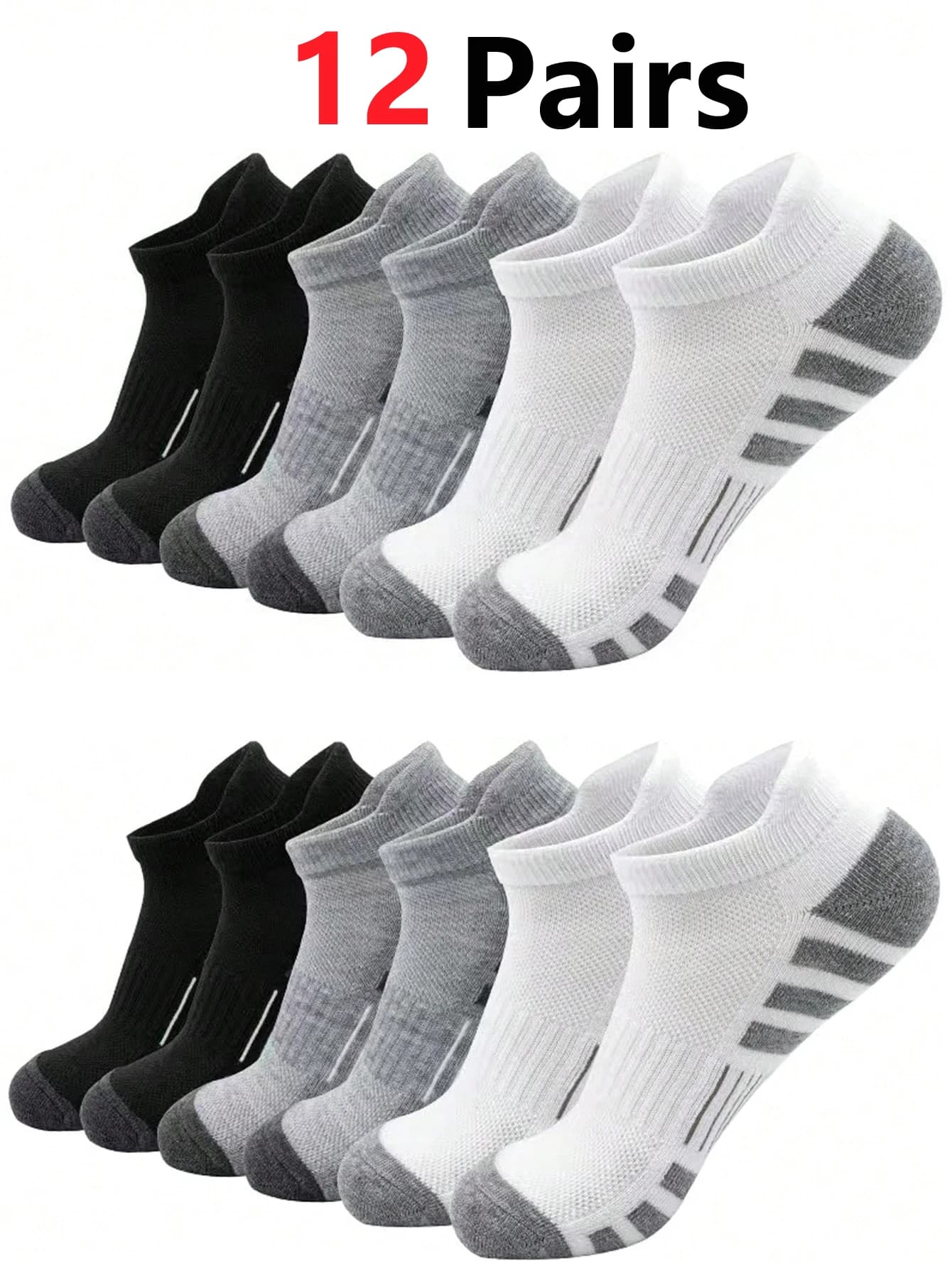 12 Pairs Cushioned Breathable Ankle Athletic Running Socks Low Cut Sports Tab Men Women Running Tab Sports Socks
