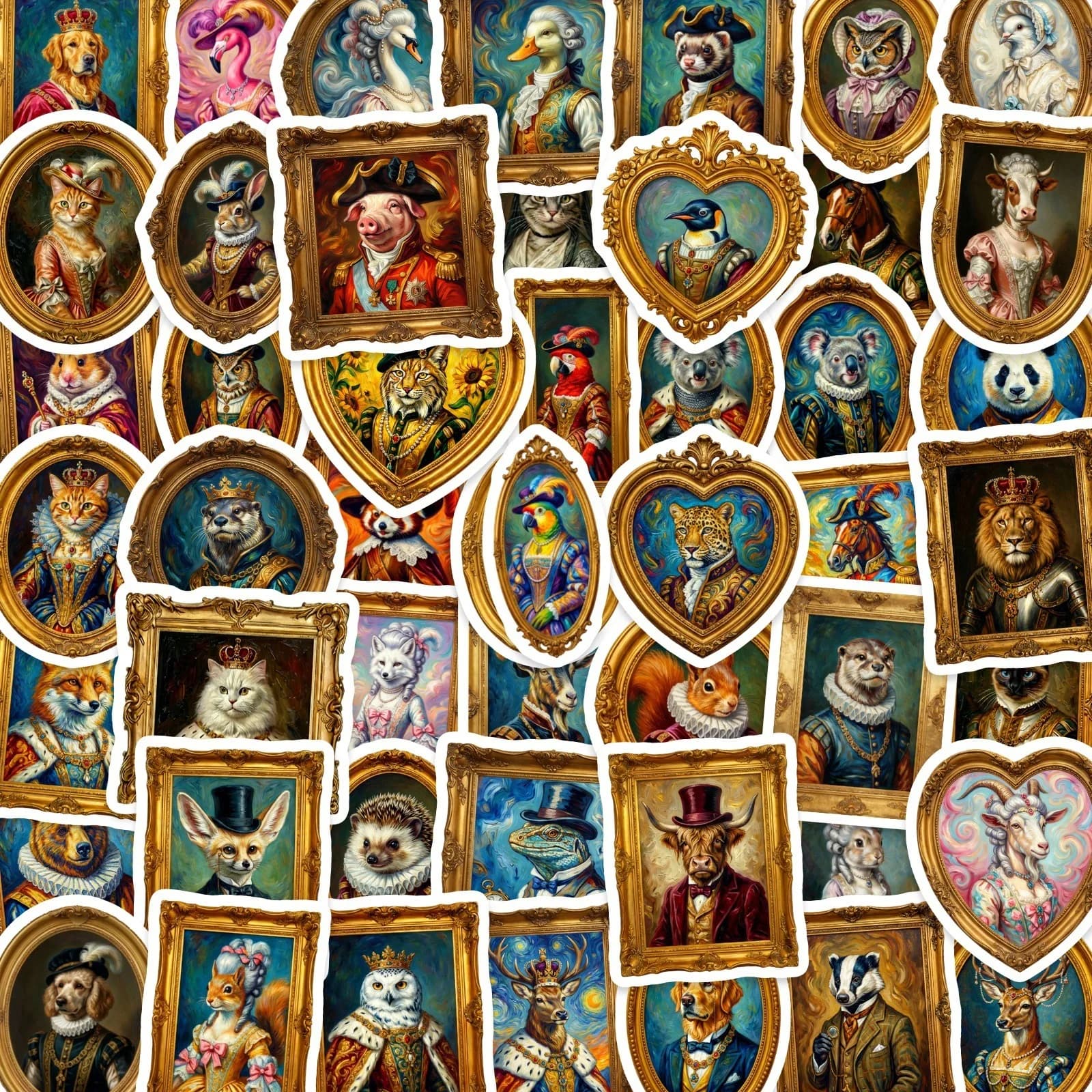50-Pack European Classical Noble Style Photo Frame Animal Stickers Waterproof Decorative Guitar Notebook Stationery Decals