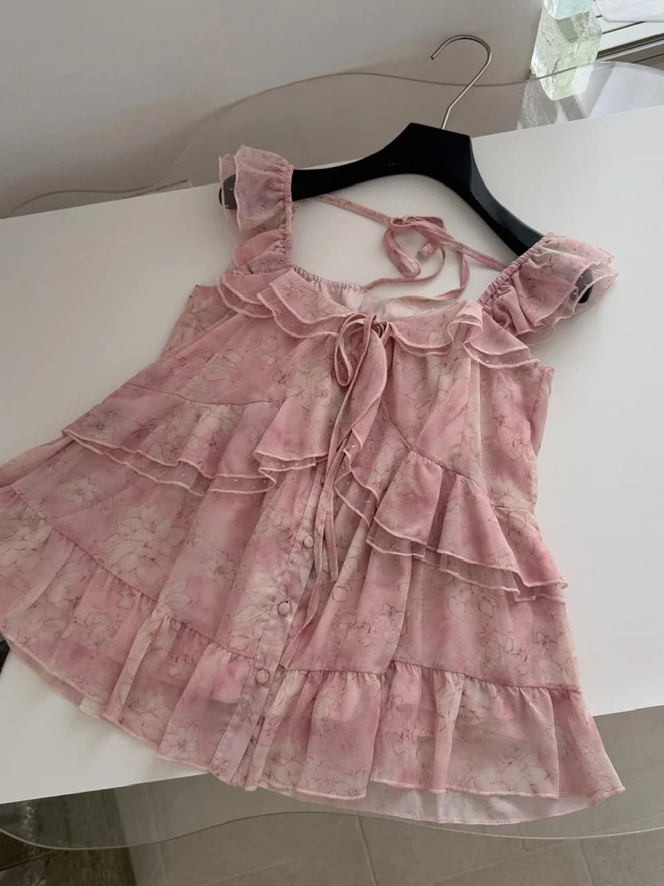 Camicetta Floreale Stile Francese da Donna, Top con Colletto Quadrato, Decorazioni Elaborate, Fiocco e Pizzo, in Fibra di Poliestere