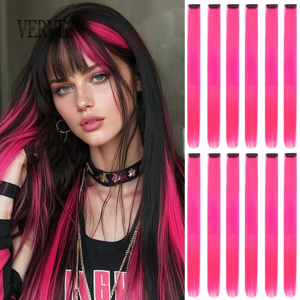 12 Pieces Colorful Clips in Extensions of Capelli Festival Synthetic Hair Easy to Install for Women's Wiper for Quick Style Change