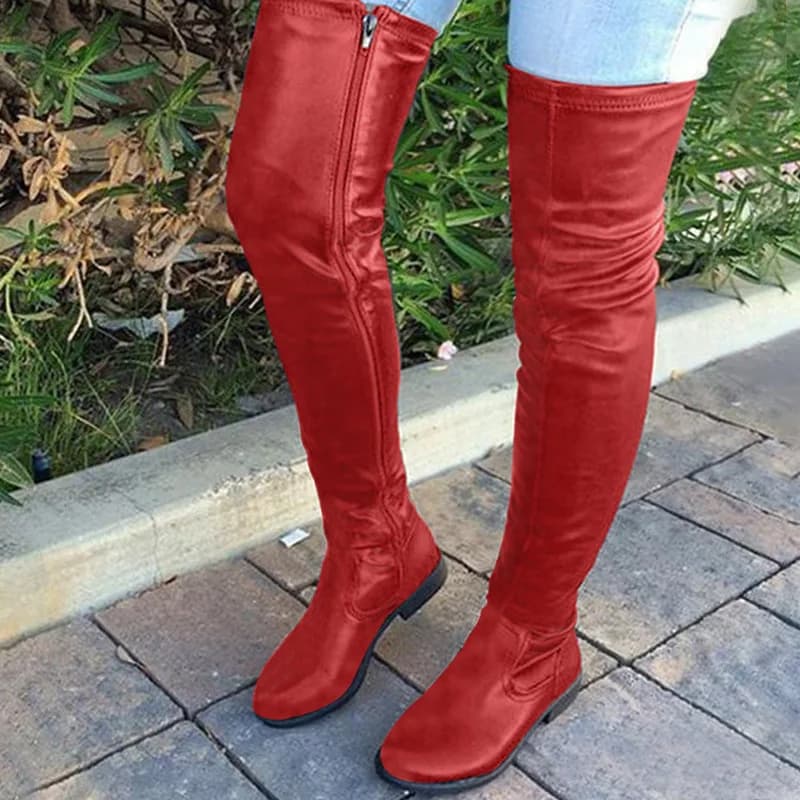 Stivali al ginocchio da donna Nuova testa tonda Tacco basso quadrato Cerniera laterale Stivali sopra il ginocchio Moda di grandi dimensioni 34-46 Scarpe da donna