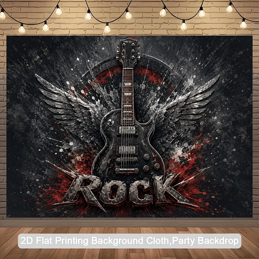 Rock Concert Guitar Tapestry Backdrop Wall Hanging Polyester Festival Music Grunge Art Decor Panel for Party Room Decoration