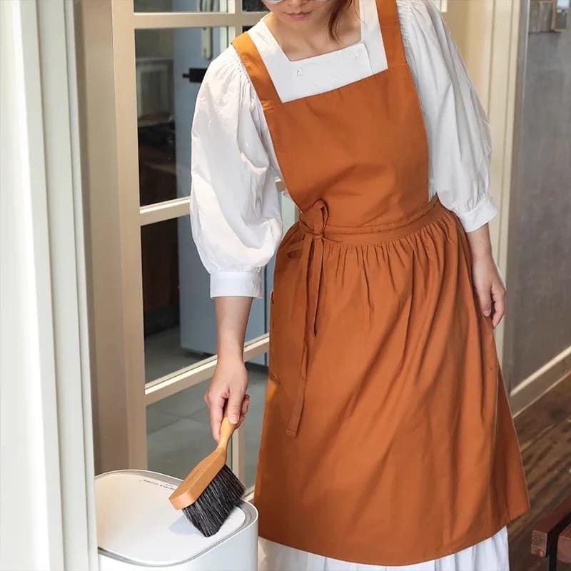 Grembiule da cucina da donna lungo in cotone plissettato con tasca per cucinare, cuocere al forno, grembiule da lavoro con schienale incrociato per salone di bellezza, negozio di unghie