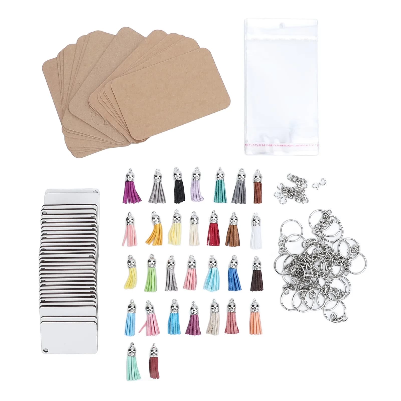 180Pcs Sublimation Keychains Kit with Double Sided MDF Blanks Rings Tassels Card Papers Bags