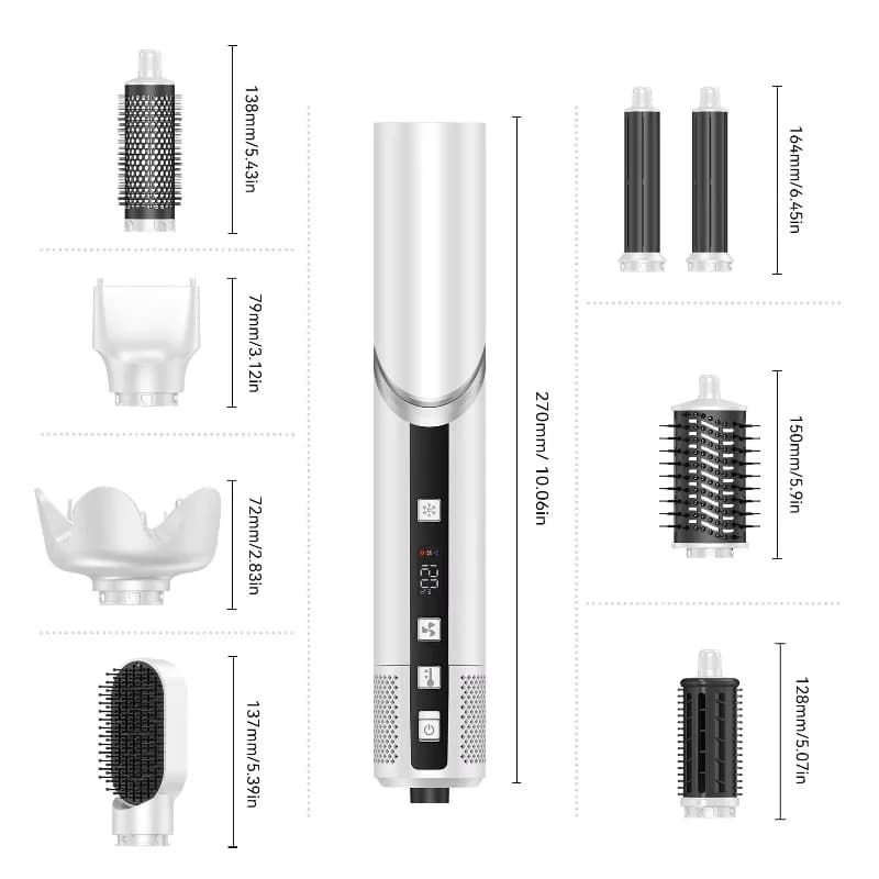 Negative Ion Hot Air Brush Set 8-in-1 High Speed Hair Styling Tool Automatic Curler Straightener Hair Dryer Combo Kit