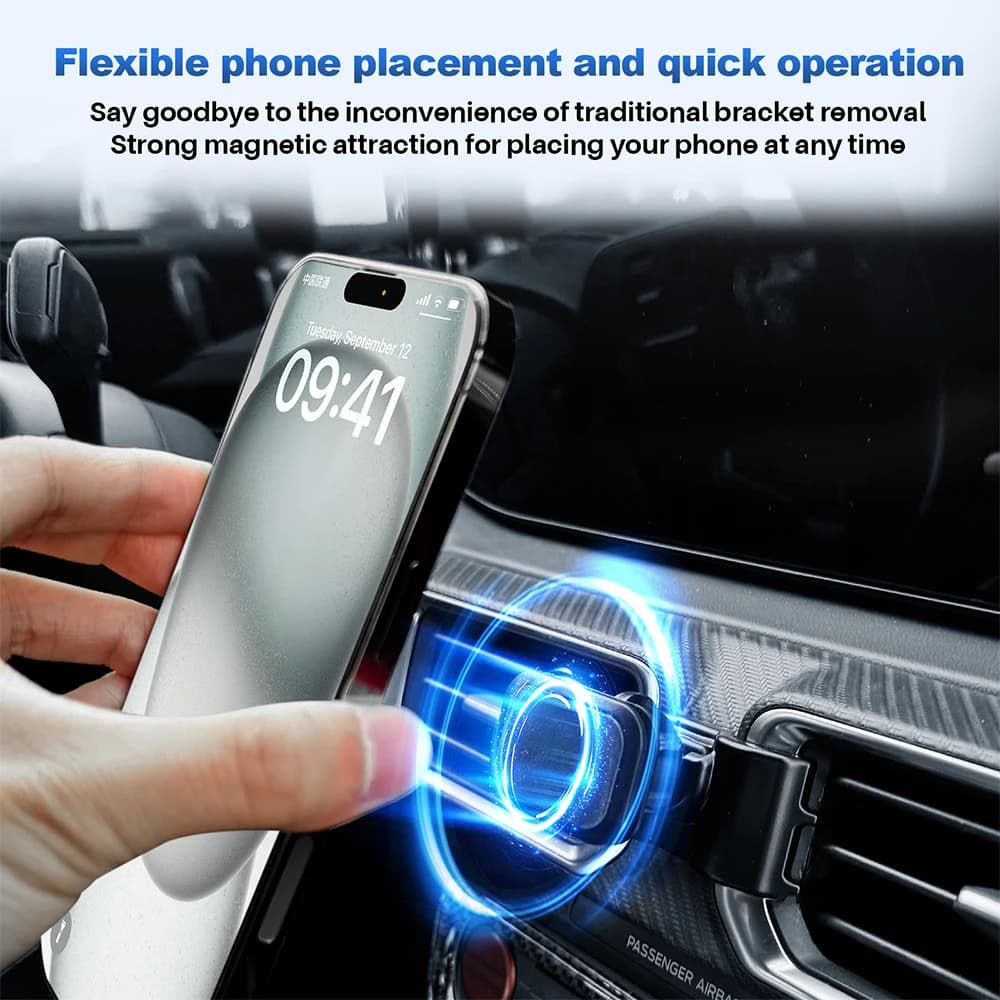 ABS Magnetic Phone Holder Air Vent Mount for Ford Mustang 2024-2025 Car Dashboard Cell Phone Stand Black Interior Accessories