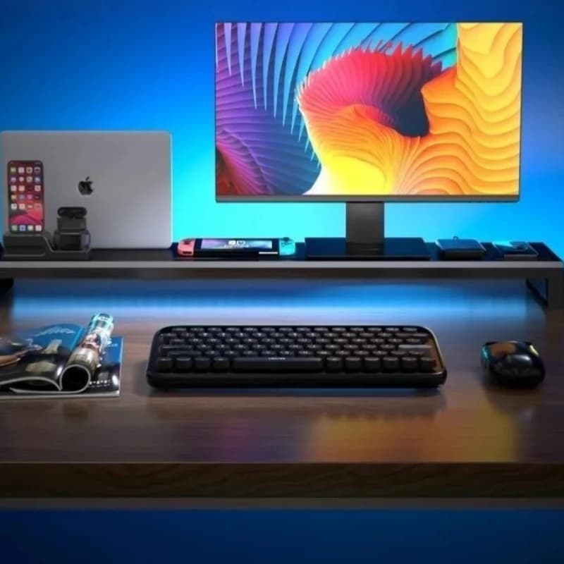 ‌ Rialzo per monitor da tavolo con stazione di ricarica, supporto per laptop pieghevole, ripiano in metallo, organizer ergonomico per ufficio