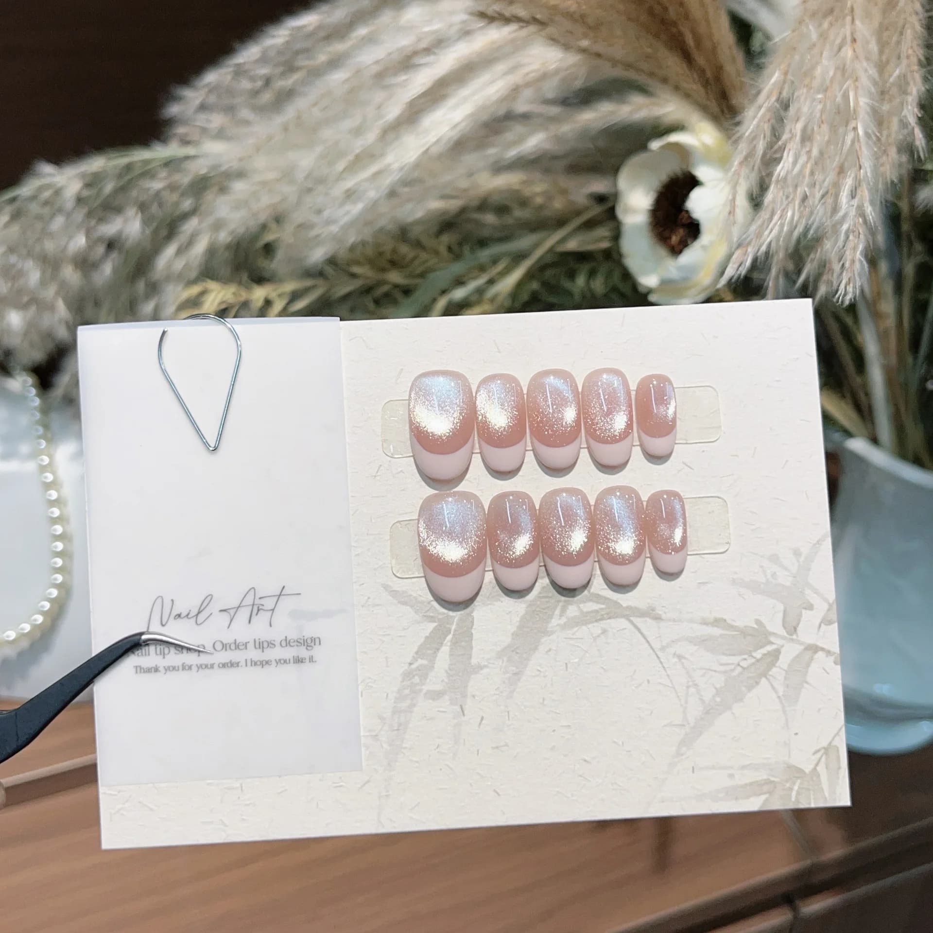 10 pieces short fake nails of french almond draw hand bow pink love manicure set reusable wearable rhinestones oval finished nails fake