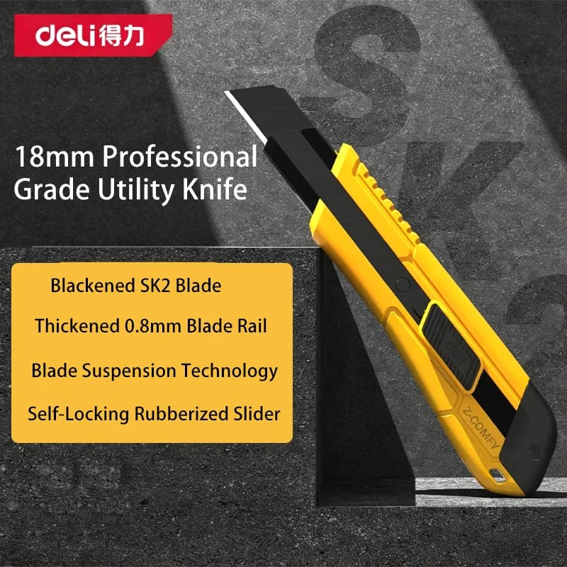 18mm SK2 Black Blade Utility Knife Multi-Purpose Sharp Edge Plastic Handle Box Cutter for Cardboard Vinyl Floor Paper Hand Tool