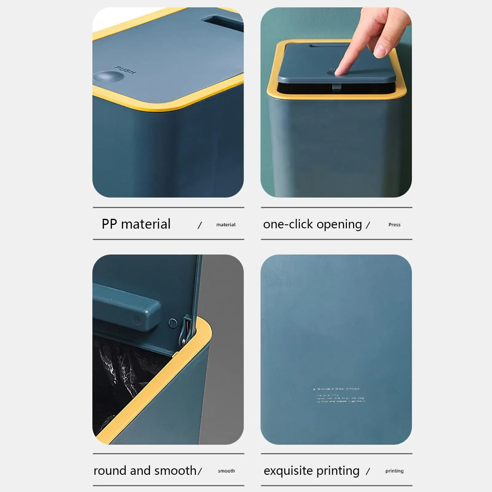 Pattumiera da bagno con coperchio a pressione Pattumiera in plastica da 10/15 litri per cucina Contenitore per rifiuti a prova di cani Design sottile Controllo degli odori