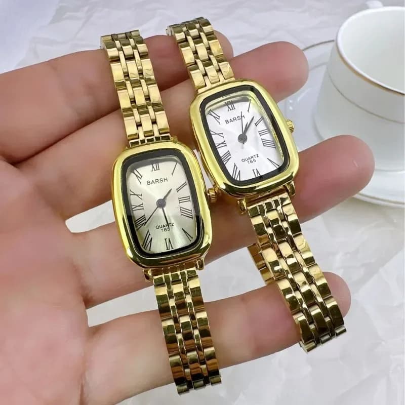Orologio da donna al quarzo con quadrante quadrato alla moda Orologio da polso semplice ed elegante con cinturino in acciaio inossidabile dorato Orologi da lavoro Regali Dropshipping