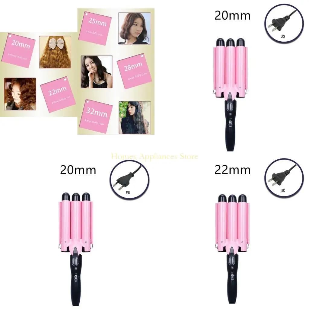 D0AB Triple Cane Hair Bigodino 20/22/25/28/32mm Iron Styling Quick Heating Hair
