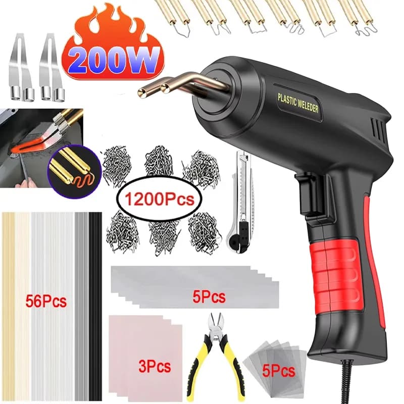 Kit di strumenti per crepe in plastica per paraurti carrozzeria automatica per riparazione saldatrice a caldo da 200 W con chiodo per saldatura Pistola per saldatore in plastica 2 in 1