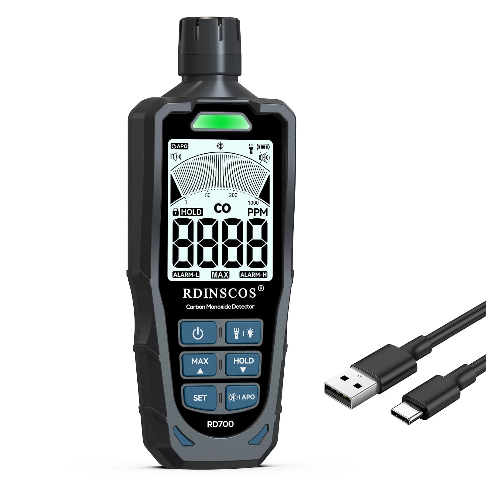 Rilevatore di gas 0-1000 ppm per il monitoraggio della sicurezza Misuratore di CO Rilevatore di monossido di carbonio