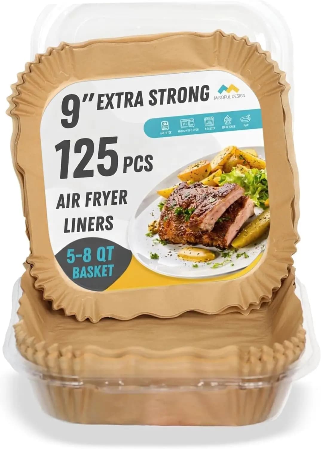 125 Pk 8" Unbleached Non-Stick Parchment Paper Air Fryer Liners, Fits 5-8 QT Basket