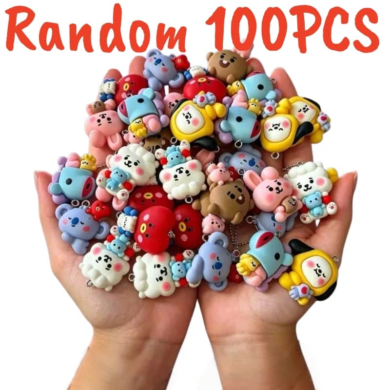 100PCS BT21 Resin Charms DIY Craft Supplies for Jewelry Making Earring Necklace Bracelet Pendant Phone Decoration Cartoon Access