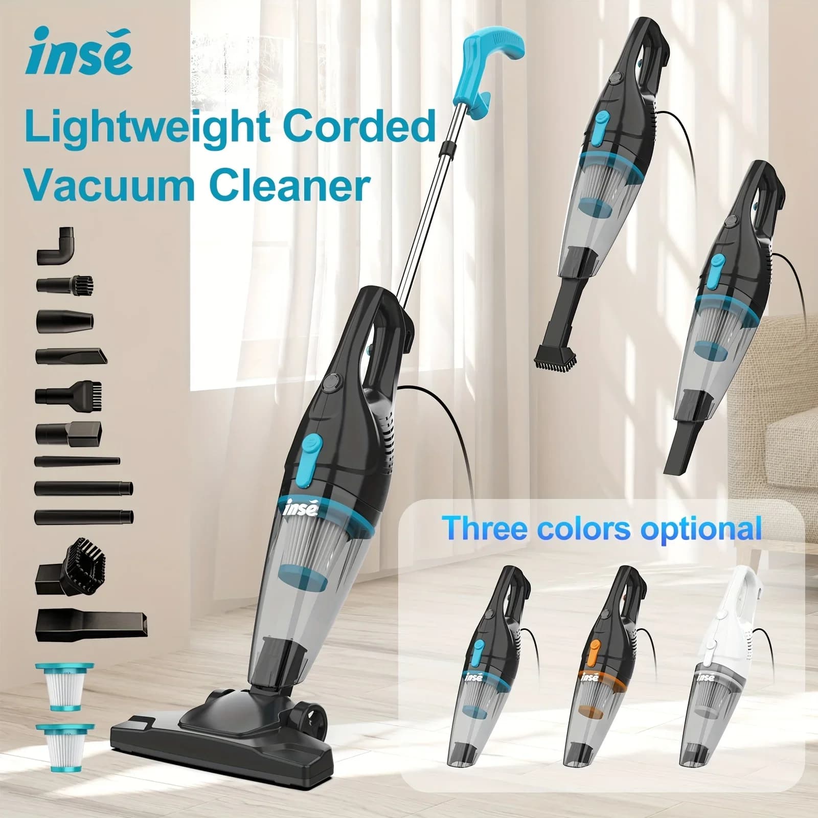Aspirapolvere con filo KEEHOME INSE R3s, motore ad alte prestazioni da 400 W, potente aspirazione da 16 KPa, 9 diverse combinazioni, in grado di pulire in modo flessibile peli di animali domestici, sporco e polvere