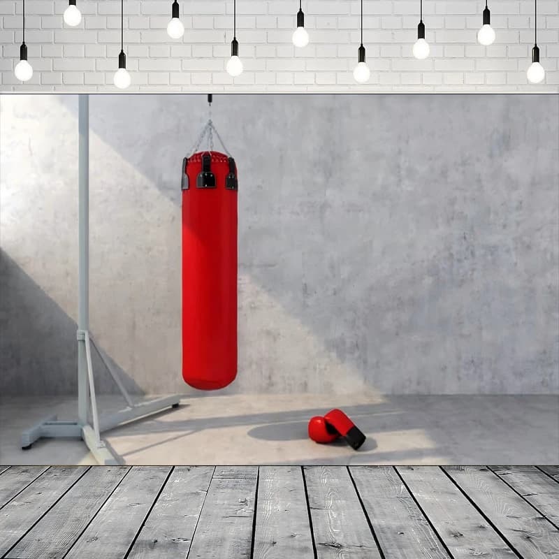 Sfondo Fotografico Palestra Boxe Muro di Mattoni Rosso Sacco da Boxe per Sfondo Compleanno Festa a Casa Banner Decorativo da Parete