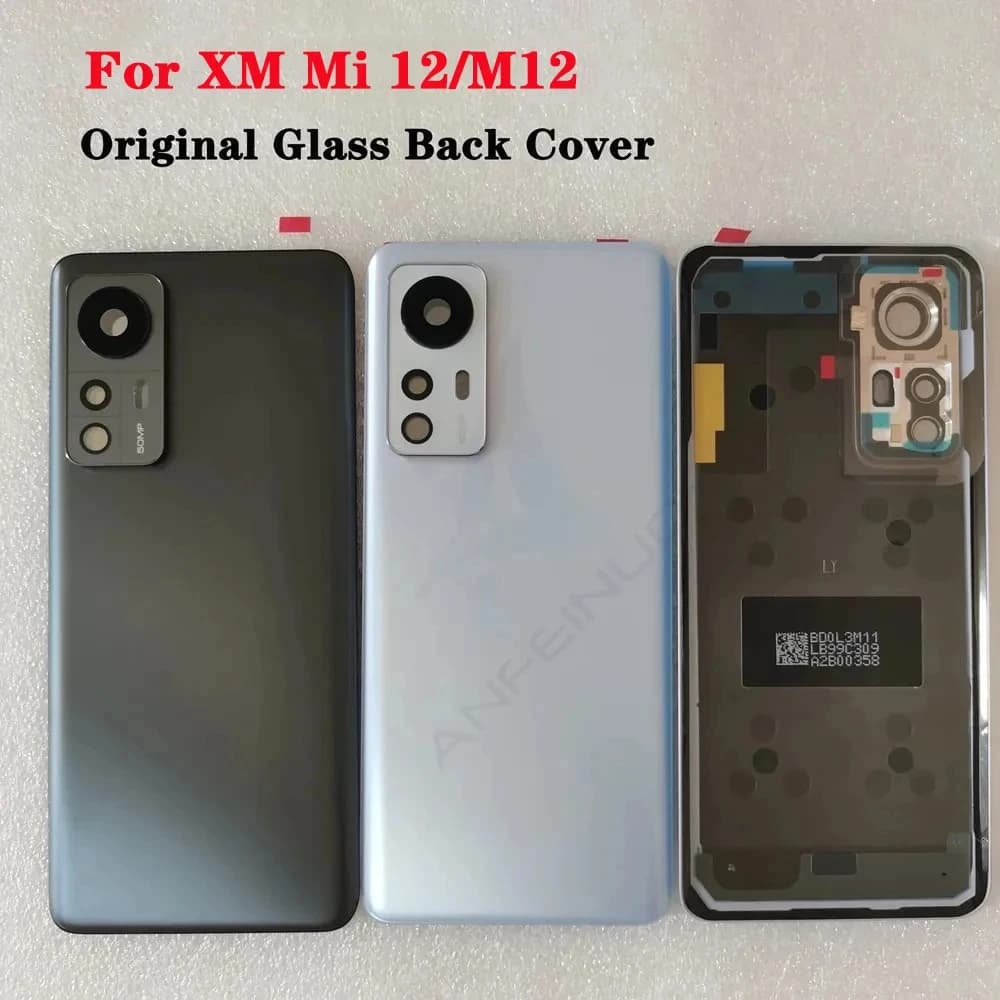 For Xiaomi Mi 12 New Tempered Glass Back Cover Spare Parts For Mi12 Back Battery Cover Door Housing + Camera Frame