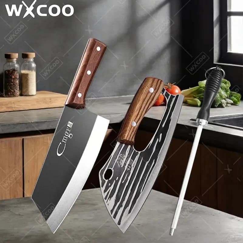 WXCOO Set di 1-3 Coltelli Professionali da Chef, Mannaia per Carne in Acciaio Inossidabile, Coltello da Affettare Durevole per Cucina