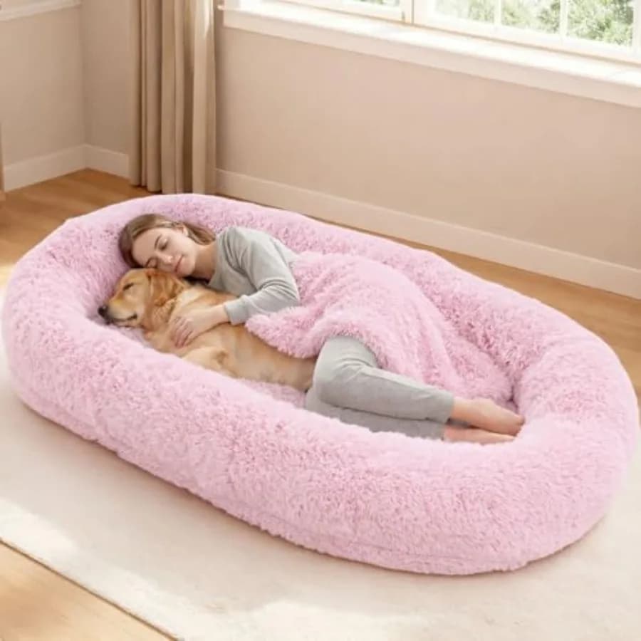 78'''' Giant Folding Cushion for Adult Dogs with Removable Cover Synthetic and Covered Earrings Included in Pink