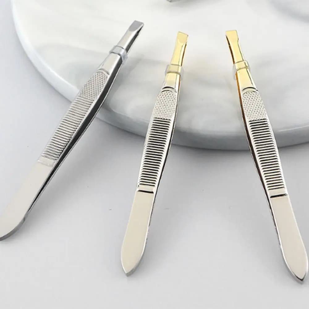 Stainless Steel Eyebrows Slanted Toe Flat Toe Piegaciglia Striped Mesh Striped Handle Shaping Tools for Face Hair Removal