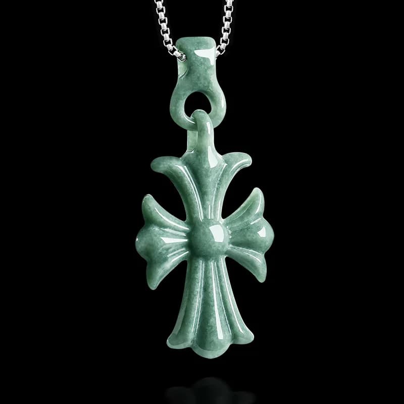 Natural Burmese Jadeite Cross Pendant Necklace Jewelry Designer Gemstone Real Jade Vintage Accessories Luxury Gifts for Women