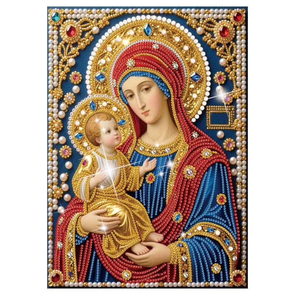 Kit Pittura Diamante 5D Fai da Te con Diamanti Sagomati a Tema Vergine Maria per Adulti/Principianti - Decorazione Casa