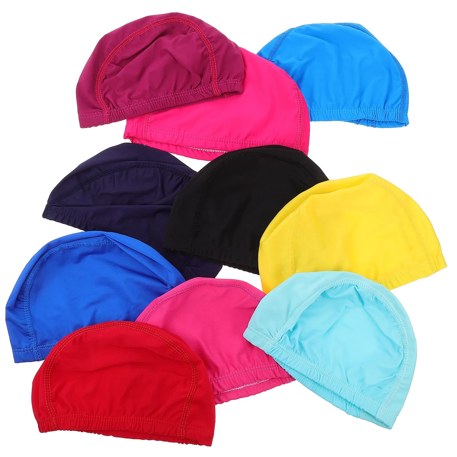 10 Pezzi Cuffie da Nuoto Morbide ed Elastiche in Chinlon per Donna e Uomo, Cuffie da Nuoto Universali Traspiranti per Adulti
