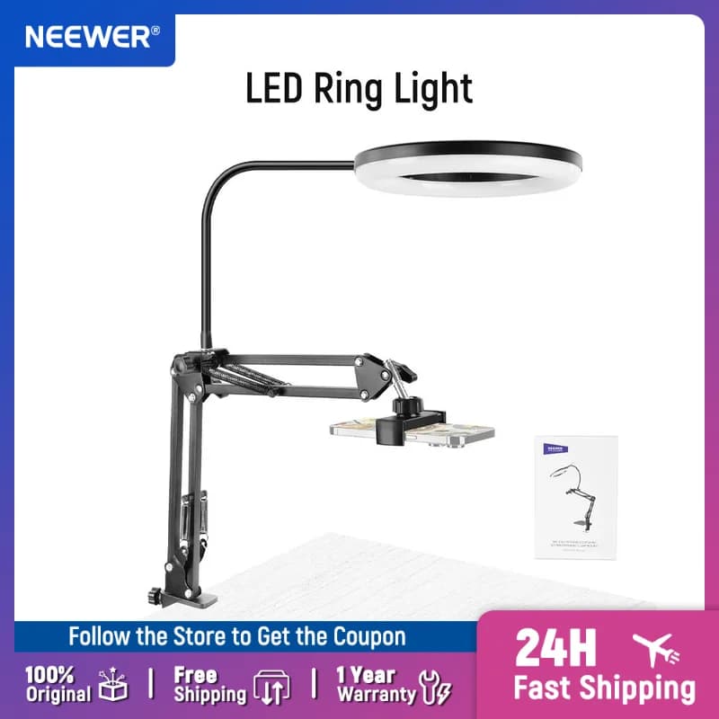NEEWER Versione Entry Level N41 Luce ad Anello LED da 8 Pollici con Supporto da Tavolo/Telecomando, Supporto per Telefono Compatibile con iPhone